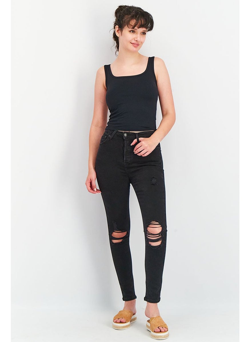 FOREVER 21 - Women Skinny Fit High Rise Denim Jeans, Black - Image 1