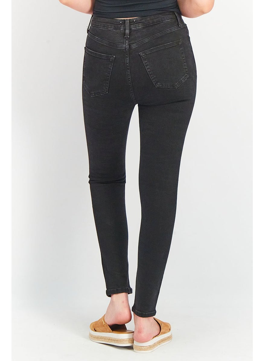 FOREVER 21 - Women Skinny Fit High Rise Denim Jeans, Black - Image 1