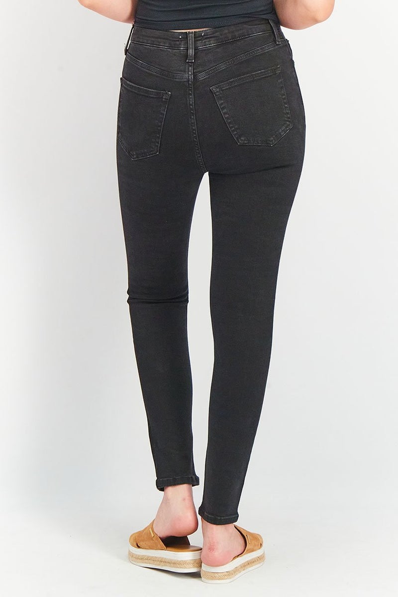 FOREVER 21 Women Skinny Fit High Rise Denim Jeans, Black - Image 4
