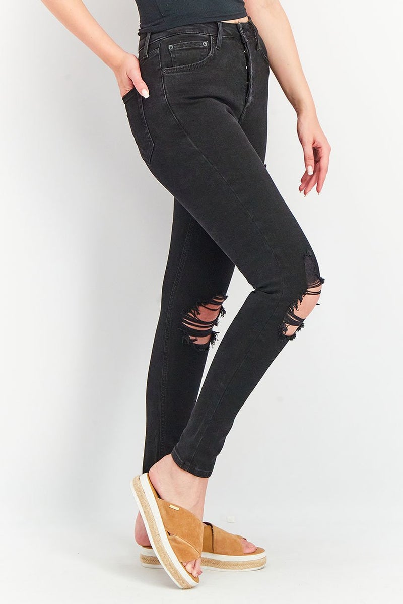 FOREVER 21 Women Skinny Fit High Rise Denim Jeans, Black - Image 2