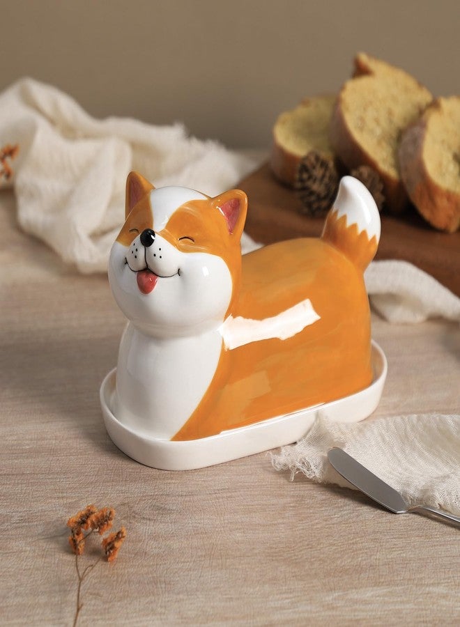 Bicuzat Ceramic Dog Butter Dish with Lid, Butter Keeper Butter Container Tray for Kitchen Countertop, Dog Butter Crock Keeper Saver - Image 3