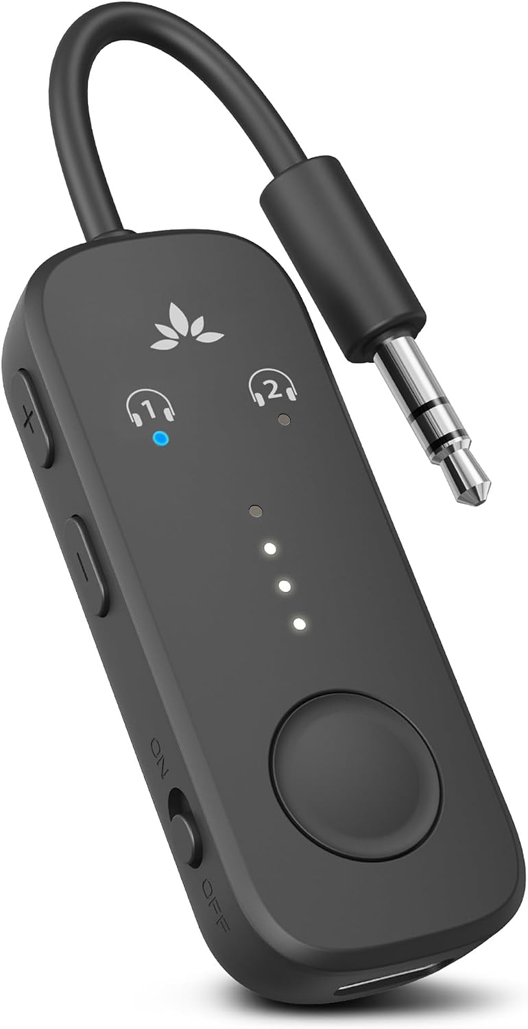 Avantree Relay – Airplane Bluetooth Adapter for 2 AirPods or Headphones | Qualcomm Chipset, 25hrs Play Time, aptX Adaptive & HD Audio, 3.5mm AUX Transmitter for Bose, Flight, Travel & Gym - Image 2