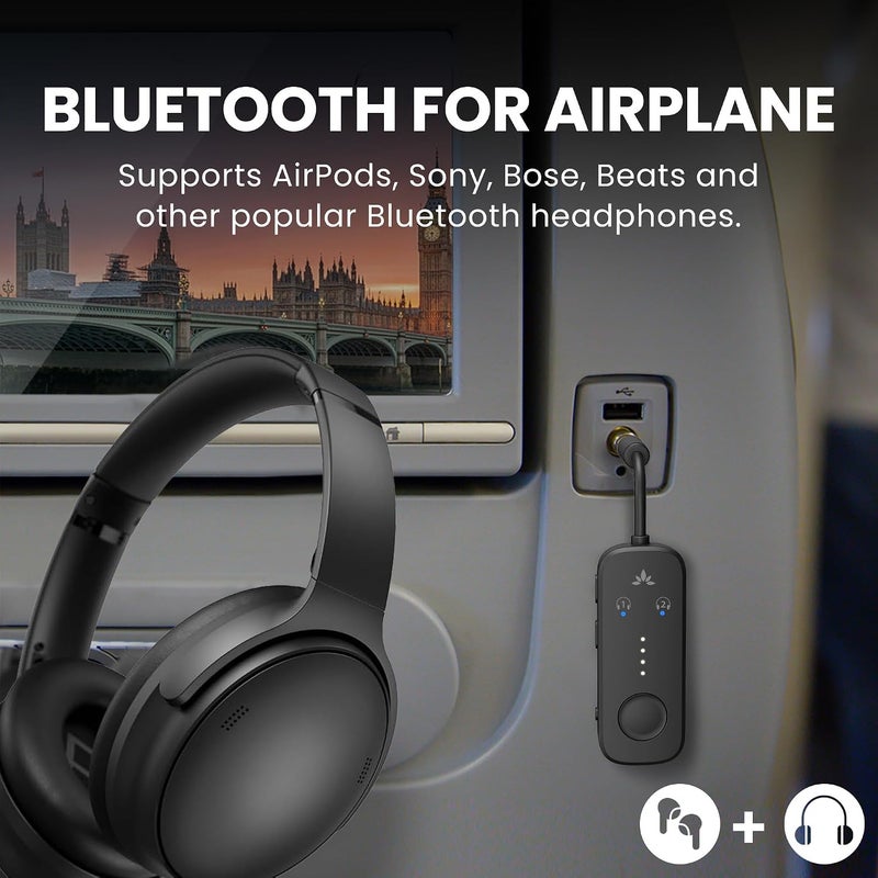 Avantree Relay – Airplane Bluetooth Adapter for 2 AirPods or Headphones | Qualcomm Chipset, 25hrs Play Time, aptX Adaptive & HD Audio, 3.5mm AUX Transmitter for Bose, Flight, Travel & Gym - Image 3