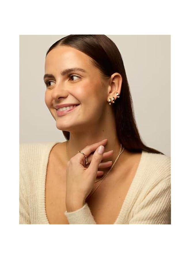 PAVOI 18K Gold Plated Sterling Silver Posts Small Hoop Earrings for Women - Trendy Geometric Plain Chunky Huggie Earscape Piercing Pack - Everyday Gold Hoop Earrings Set  - Image 4