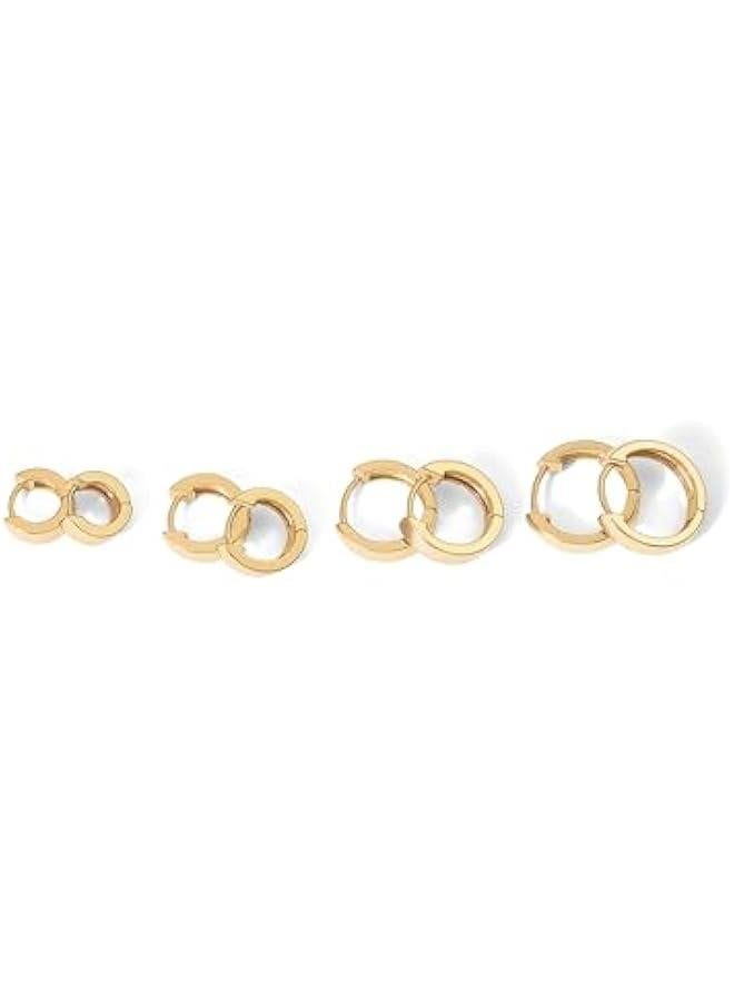 PAVOI 18K Gold Plated Sterling Silver Posts Small Hoop Earrings for Women - Trendy Geometric Plain Chunky Huggie Earscape Piercing Pack - Everyday Gold Hoop Earrings Set  - Image 3