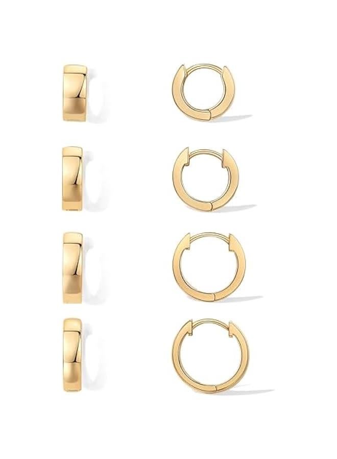 PAVOI 18K Gold Plated Sterling Silver Posts Small Hoop Earrings for Women - Trendy Geometric Plain Chunky Huggie Earscape Piercing Pack - Everyday Gold Hoop Earrings Set  - Image 1