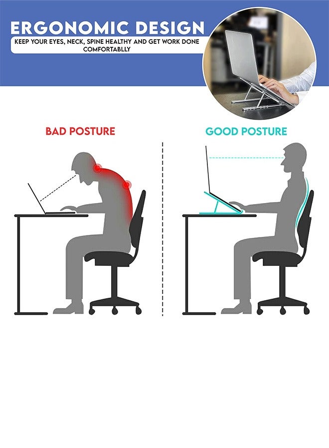 جويز حامل كمبيوتر محمول قابل للتعديل من الألومنيوم باللون الفضي غير قابل للانزلاق من سبائك الألومنيوم قابل للطي متوافق مع أجهزة MacBook Pro/Air وHP وLenovo وDell مقاس 10 إلى 15.6 - Image 4