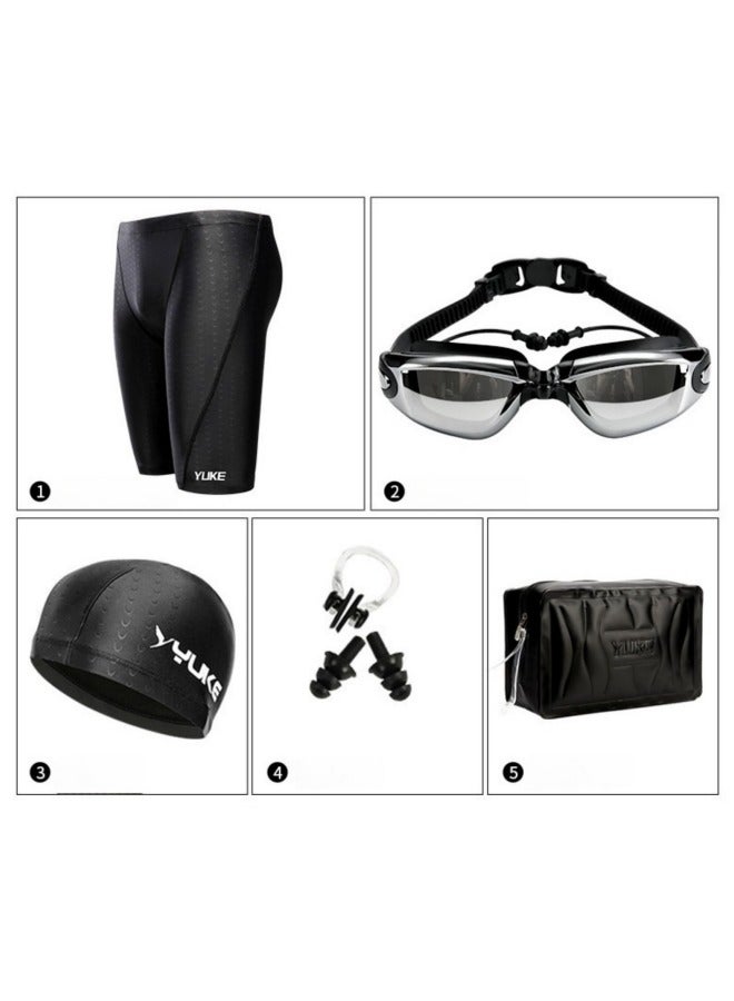 YUKE Men's Swim Shorts Set,Men Swimwear Set Swimming Trunks, Goggles,Cap,Ear Plugs,Nose Clip,Bag, Adult Swimming Beach Essentials - Image 2