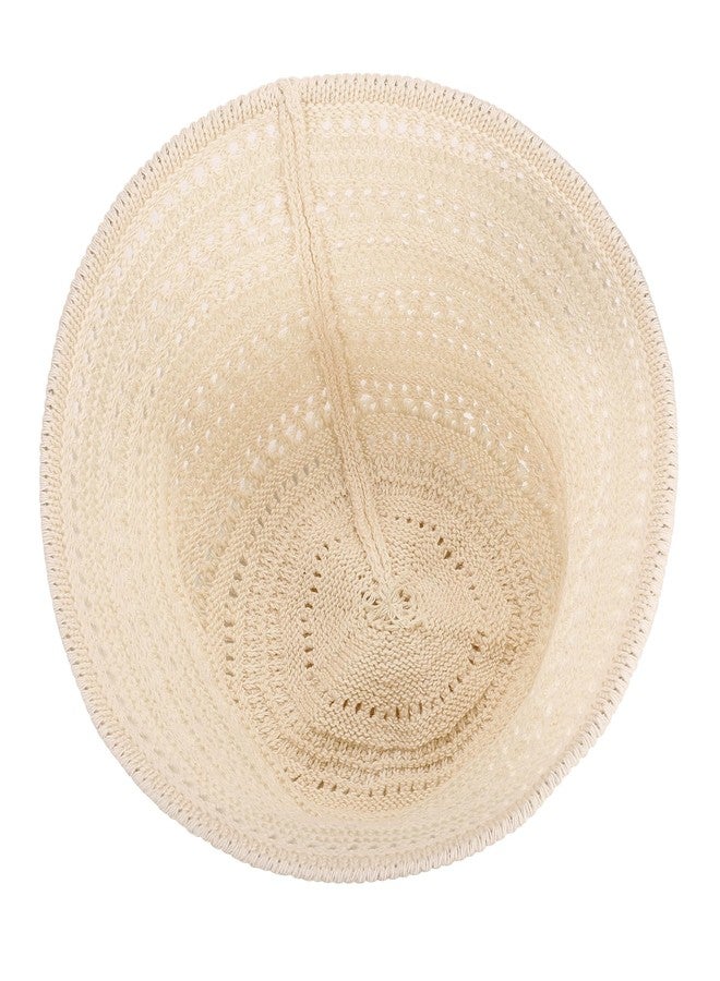 FALETO Women Foldable Sun Hats Mesh Woven Bucket Hat Hollow Out Summer Hats for Traveling Beach Sunbathing Beige - Image 4