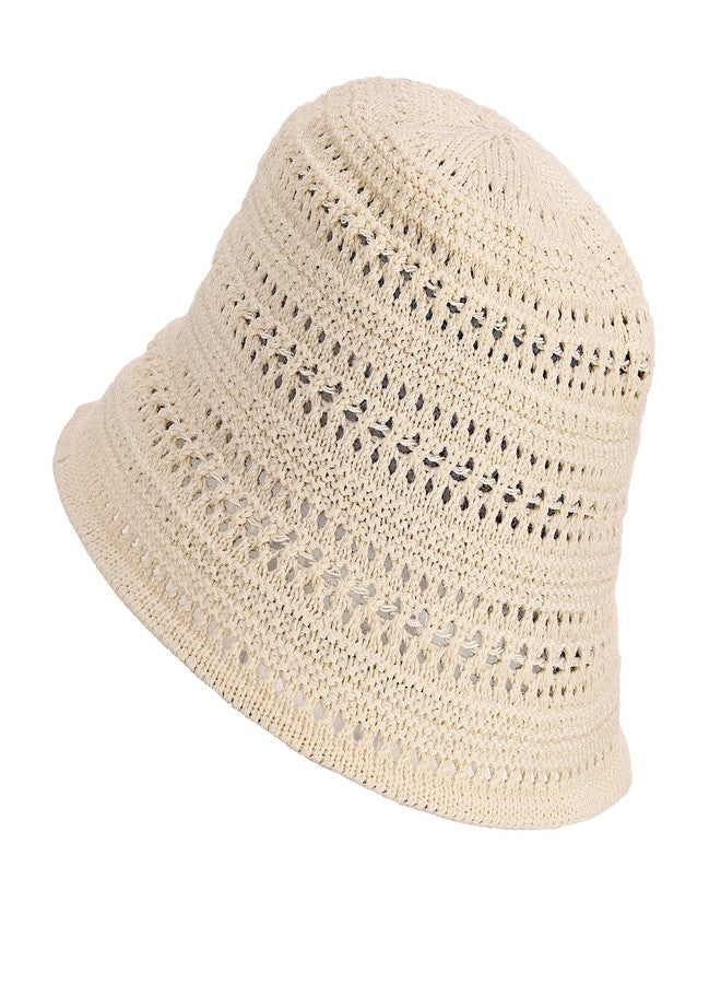 FALETO Women Foldable Sun Hats Mesh Woven Bucket Hat Hollow Out Summer Hats for Traveling Beach Sunbathing Beige - Image 1