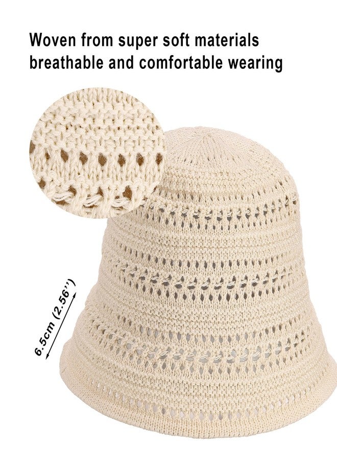 FALETO Women Foldable Sun Hats Mesh Woven Bucket Hat Hollow Out Summer Hats for Traveling Beach Sunbathing Beige - Image 2