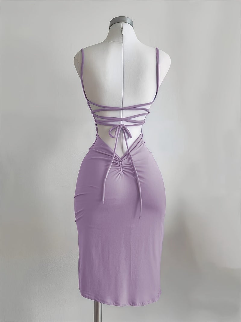 Y2K Slit Spaghetti Strap Solid Color Women's Dress, Suitable for Vacation, Festivals, Daily Wear, Shopping, Dating, Beach Mini Skirt - Image 4