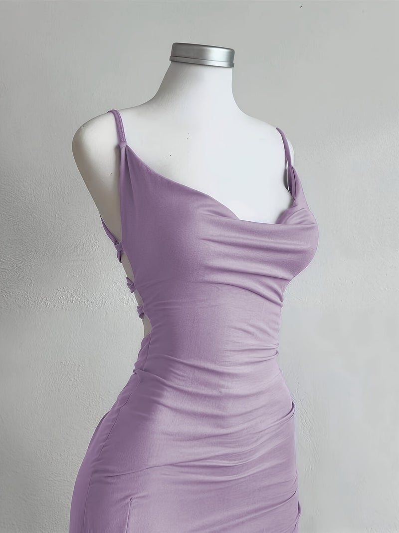 Y2K Slit Spaghetti Strap Solid Color Women's Dress, Suitable for Vacation, Festivals, Daily Wear, Shopping, Dating, Beach Mini Skirt - Image 5