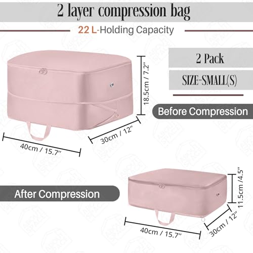 ABOUT SPACE Nylon Fabric 2 Pcs Ultra Space Saving Self Compression Organizer - 22 L Vacuum Storage Bags - Packing Vaccine Bags for Clothes Airtight Reusable (Pink-Small - L 40 x B 30 x H 18.5cm) - Image 2