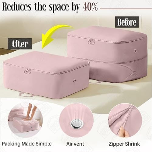 ABOUT SPACE Nylon Fabric 2 Pcs Ultra Space Saving Self Compression Organizer - 22 L Vacuum Storage Bags - Packing Vaccine Bags for Clothes Airtight Reusable (Pink-Small - L 40 x B 30 x H 18.5cm) - Image 4