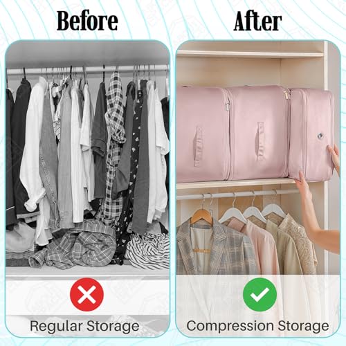 ABOUT SPACE Nylon Fabric 2 Pcs Ultra Space Saving Self Compression Organizer - 22 L Vacuum Storage Bags - Packing Vaccine Bags for Clothes Airtight Reusable (Pink-Small - L 40 x B 30 x H 18.5cm) - Image 5