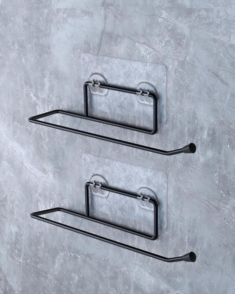 Homeor Self Adhesive Wall Mounted Rustproof Stainless Steel Toilet Paper Holder Self Adhesive/Toilet Paper Roll Holder/Tissue Paper Roll Holder for Bathroom, Pack of 2, Black - Image 3