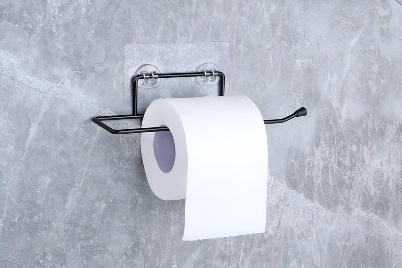 Homeor Self Adhesive Wall Mounted Rustproof Stainless Steel Toilet Paper Holder Self Adhesive/Toilet Paper Roll Holder/Tissue Paper Roll Holder for Bathroom, Pack of 2, Black - Image 2