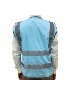 TAHA SAFETY Solid Deluxe Light Blue Safety Jacket with Reflective Strips for Industrial & Construction Sites, Multipurpose Use in Industries | Size-L  - Image 1