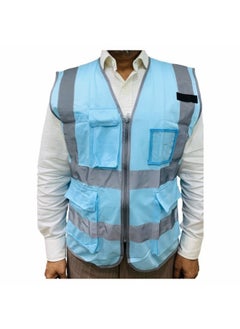 TAHA SAFETY Solid Deluxe Light Blue Safety Jacket with Reflective Strips for Industrial & Construction Sites, Multipurpose Use in Industries | Size-L  - Image 2
