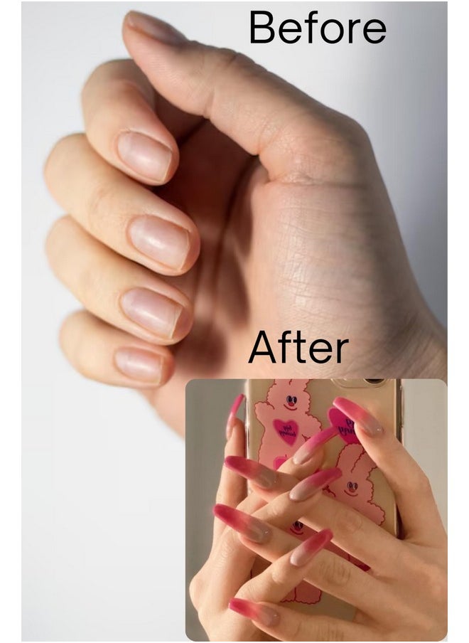 KLOSS BEAUTY - Pink Ombre Coffin Press On Nails Artificial Nails, Reusable Fake Nails, Set Of 22 False Nails Universally Sized Nail Extensions For Women Press- On Nails, Longlasting Fake Nails With Glue (Glossy Finish) - Image 1