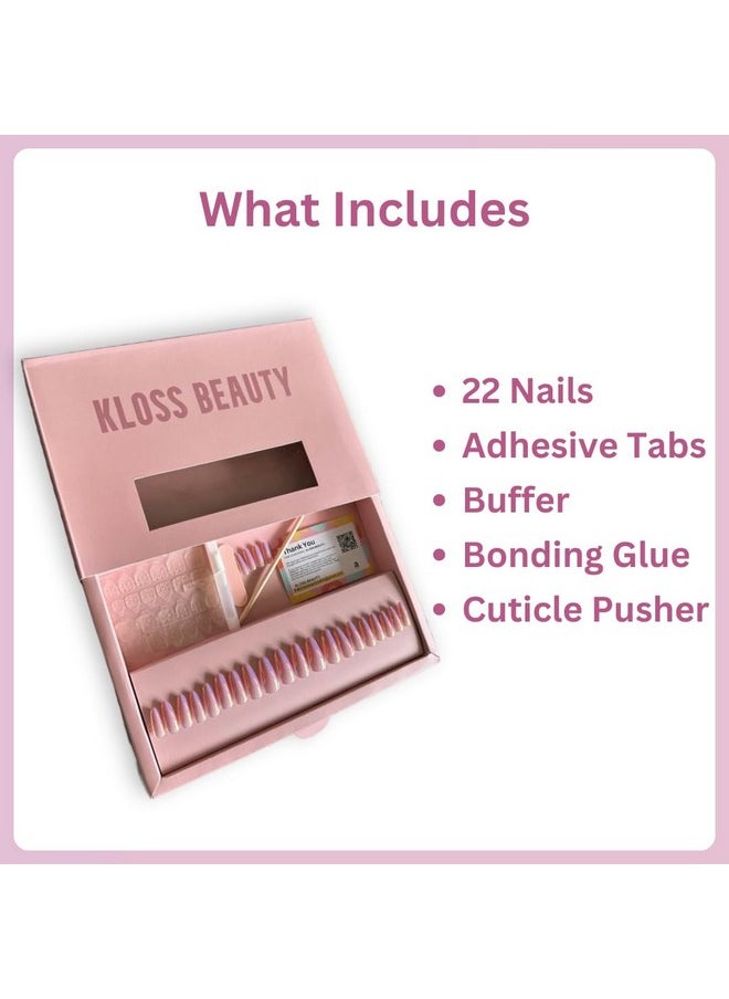 KLOSS BEAUTY - Pink Ombre Coffin Press On Nails Artificial Nails, Reusable Fake Nails, Set Of 22 False Nails Universally Sized Nail Extensions For Women Press- On Nails, Longlasting Fake Nails With Glue (Glossy Finish) - Image 1