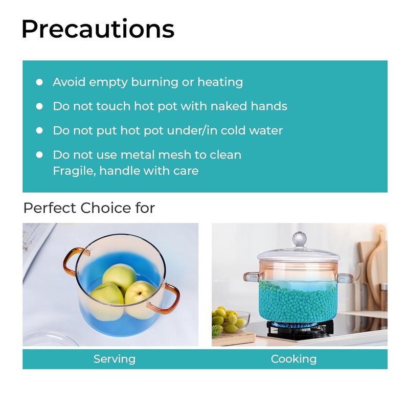 The Better Home أواني الطهي من زينو زجاج البورسليكات من ذا بيتر هوم للموقد الغازي سعة 14 لتر مع غطاء وعاء هاندي صغير لعمل الشاي والحليب هدية ديوالي هدية لتدشين المنزل باللون الكهرماني والأزرق - Image 4
