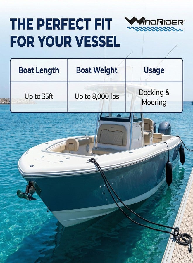 WindRider Dock Lines for Boats - 4 Pack of 3/8" x 15 Ft Double Braided Nylon Rope with 12-Inch Eyelet Whipped Ends – Marine Lines Grade Black Rope for Docking, Mooring, and Securing Boats - Image 2