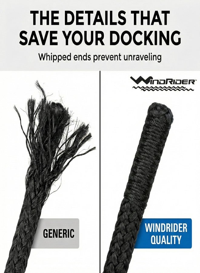 WindRider Dock Lines for Boats - 4 Pack of 3/8" x 15 Ft Double Braided Nylon Rope with 12-Inch Eyelet Whipped Ends – Marine Lines Grade Black Rope for Docking, Mooring, and Securing Boats - Image 4