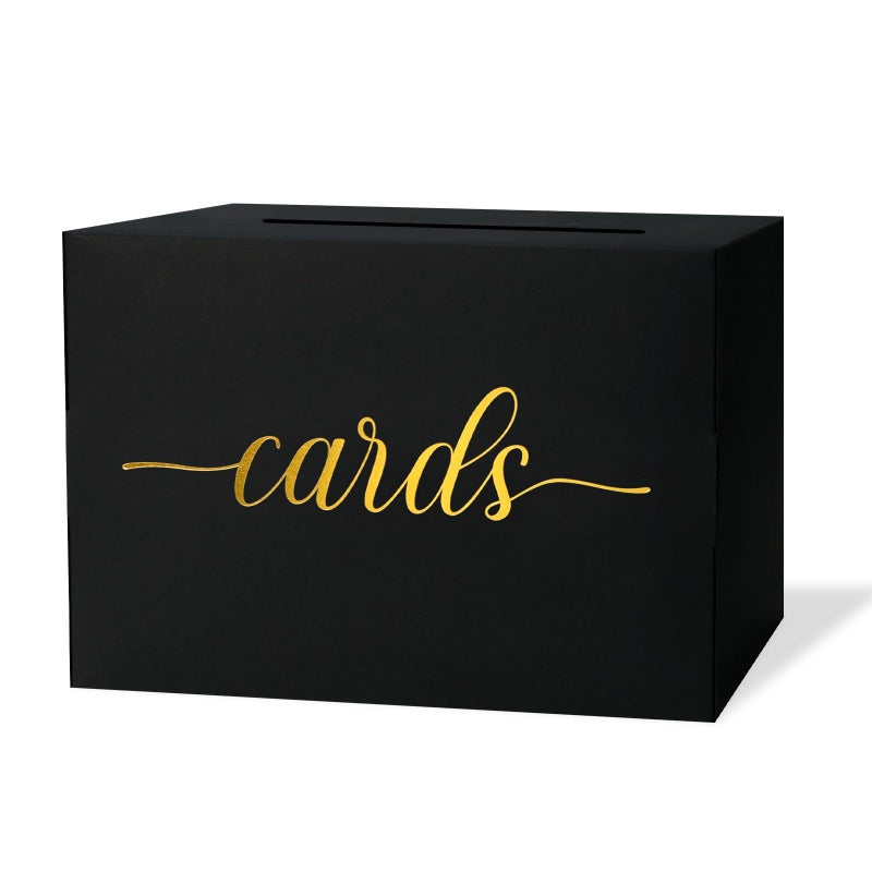 Mulbozy Black Card Box for Party, Gift Cards Box Holder with Gold Foil Design for Wedding Receptions, Bridal & Baby Showers, Graduations, Voting, Donate Money, Retirements, Anniversaries - Image 1