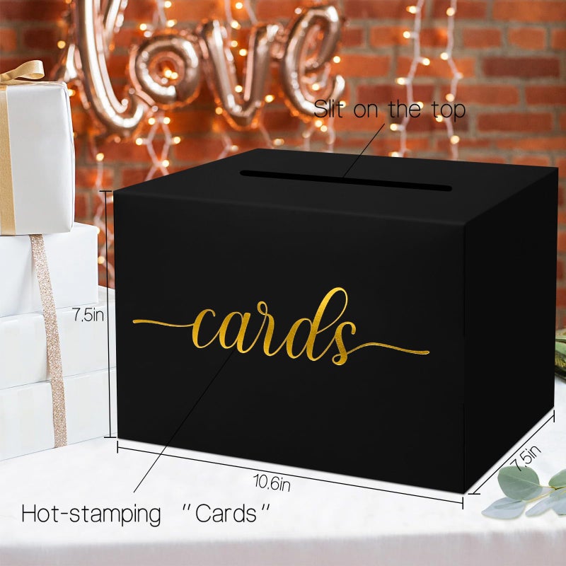 Mulbozy Black Card Box for Party, Gift Cards Box Holder with Gold Foil Design for Wedding Receptions, Bridal & Baby Showers, Graduations, Voting, Donate Money, Retirements, Anniversaries - Image 3