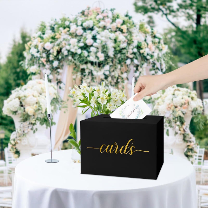 Mulbozy Black Card Box for Party, Gift Cards Box Holder with Gold Foil Design for Wedding Receptions, Bridal & Baby Showers, Graduations, Voting, Donate Money, Retirements, Anniversaries - Image 5