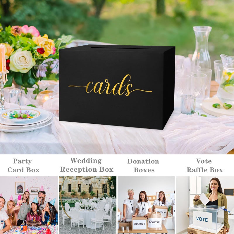Mulbozy Black Card Box for Party, Gift Cards Box Holder with Gold Foil Design for Wedding Receptions, Bridal & Baby Showers, Graduations, Voting, Donate Money, Retirements, Anniversaries - Image 4