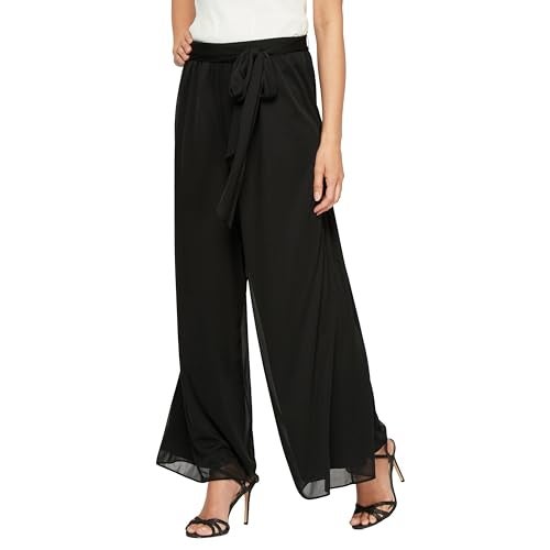 Alex Evenings Women's Wide Leg Chiffon Dress Pant for Mother of The Bride, Elegant Party Outfit (Petite and Regular Sizes), Black Mesh Tie Waist, Medium - Image 4