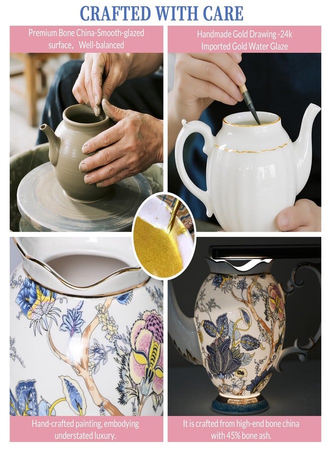ACMLIFE Teapot with Infuser - Elegant Bone China Porcelain Ceramic Tea Pot-Cool Handle & Drip-Free Spout, Classic Vintage Blue and White Teapot Set for One, Gift Packing Box (Blue-A) - Image 4