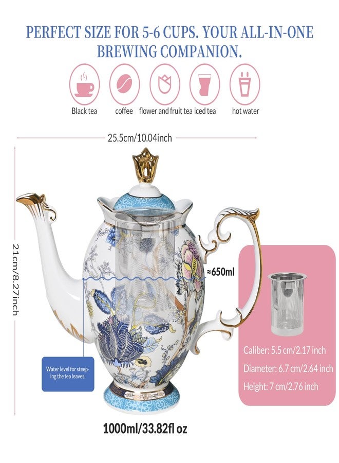 ACMLIFE Teapot with Infuser - Elegant Bone China Porcelain Ceramic Tea Pot-Cool Handle & Drip-Free Spout, Classic Vintage Blue and White Teapot Set for One, Gift Packing Box (Blue-A) - Image 2