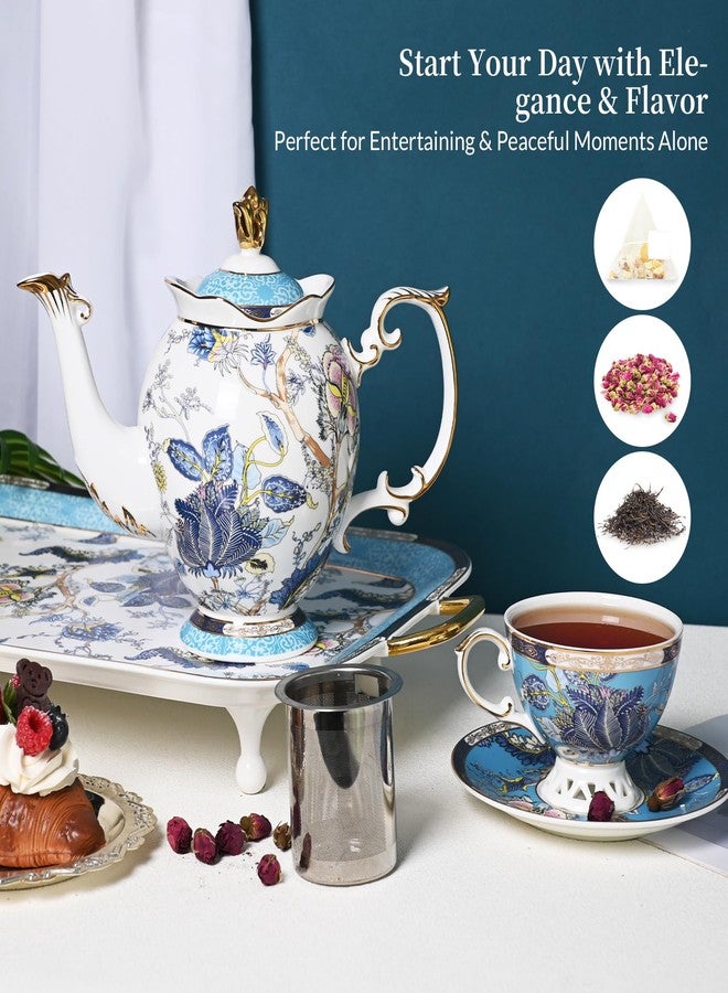 ACMLIFE Teapot with Infuser - Elegant Bone China Porcelain Ceramic Tea Pot-Cool Handle & Drip-Free Spout, Classic Vintage Blue and White Teapot Set for One, Gift Packing Box (Blue-A) - Image 3