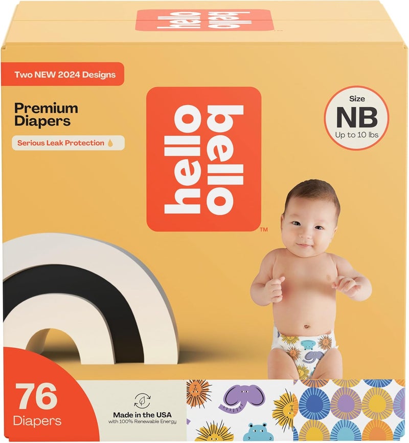 Hello Bello Premium Diapers Size NB Safari Squad  Shine and Dandy Designs 76ct Club Box - Image 1