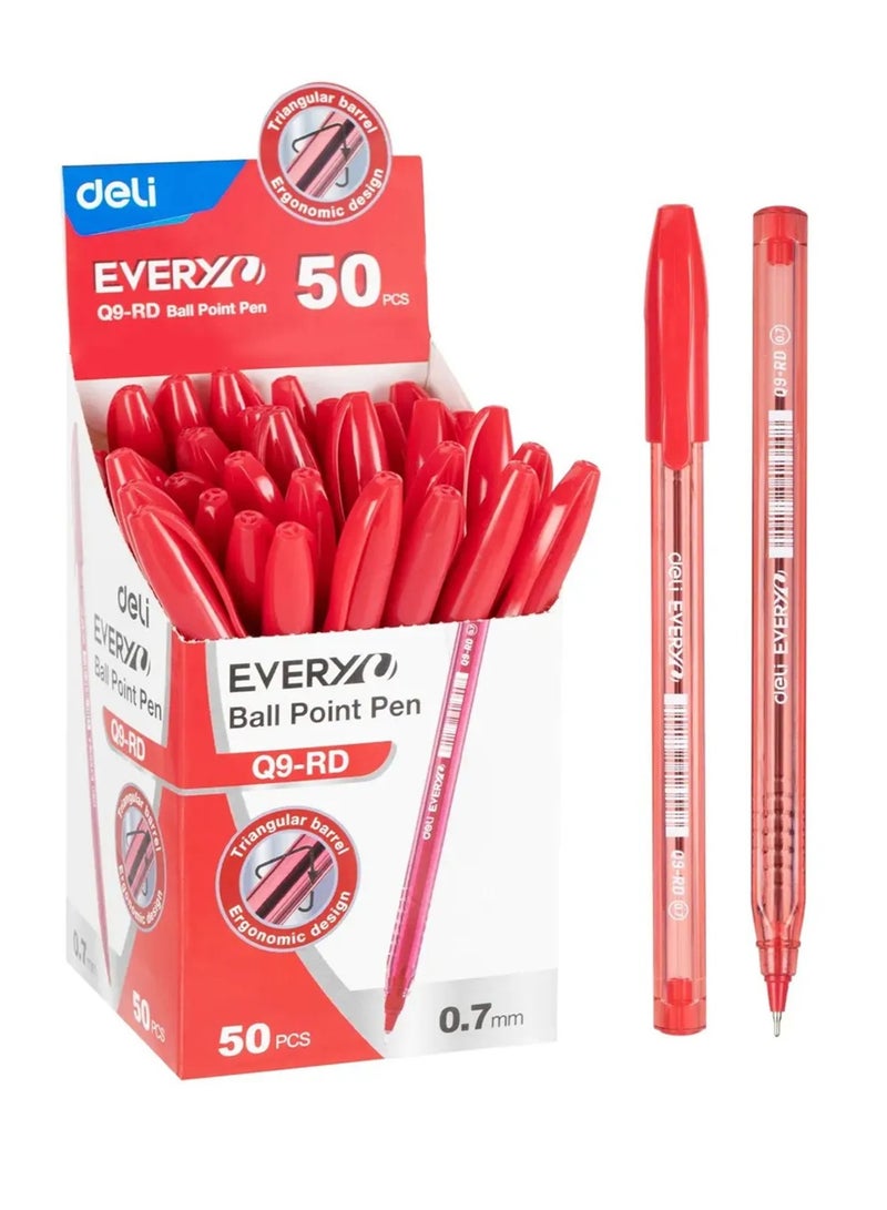 Deli 50-Piece Every Ballpoint Pen 0.7mm Tip Red Ink - Image 1