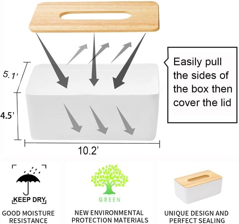 ALKAYAN Bulking Wood Tissue Box Cover for Disposable Paper Facial Tissues, Wooden Rec... - Image 3