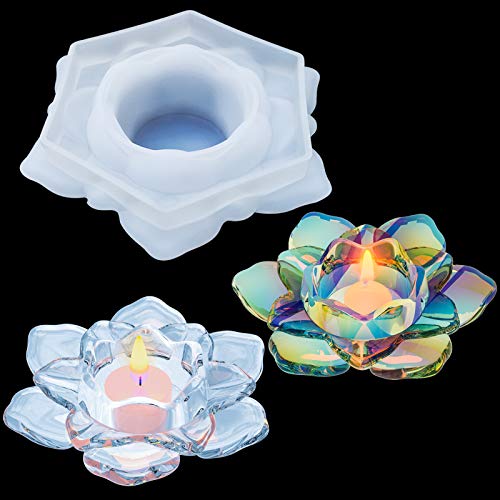 Palksky Lotus Tealight Candles Holders Resin Mold, Flower Candlestick Epoxy Casting Silicone Molds for DIY Jewelry Box, Trinket Container, Candy Box Home Table Decoration - Image 1