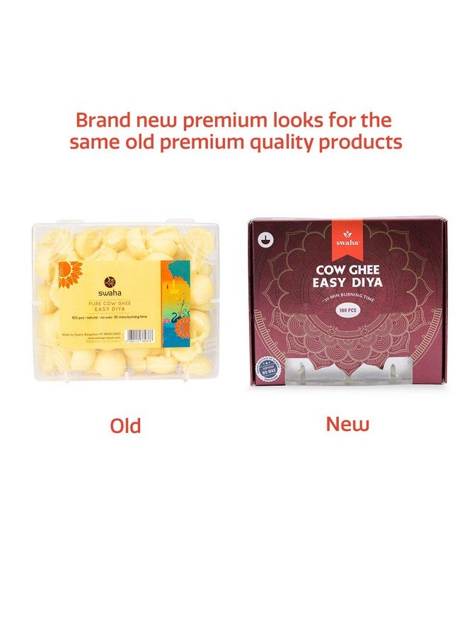 Swaha IISC Certified Premium Cow Ghee Diya (100 Pieces), 30min Burning Time, Wax Free Cow Ghee Diya Batti - Pack of 1 - Image 2