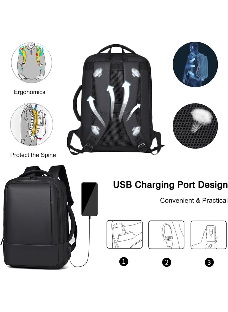 Miya Business Casual Backpack Laptop backpack Travel backpack Rucksack for men Laptop Rucksack Work bag Waterproof rucksack Expandable Backpack with USB Charging Port PU film Daypacks Black - Image 3