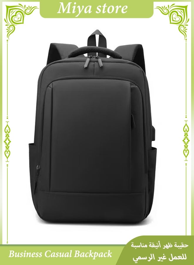 Miya Business Casual Backpack Laptop backpack Travel backpack Rucksack for men Laptop Rucksack Work bag Waterproof rucksack Expandable Backpack with USB Charging Port PU film Daypacks Black - Image 1