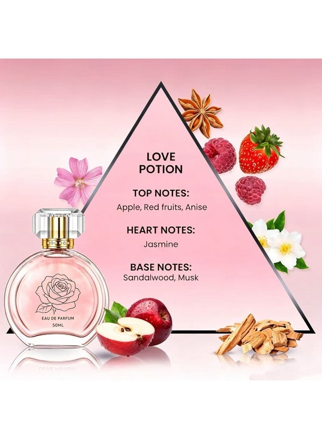 عطر ورد سائل بريق وردي فاخر للنساء، سعة 50 مل برائحة زهور وحمضيات طويلة الأمد، زجاج عطر كريستال أنيق، هدية مثالية للنساء للاستخدام اليومي والمناسبات - Image 2