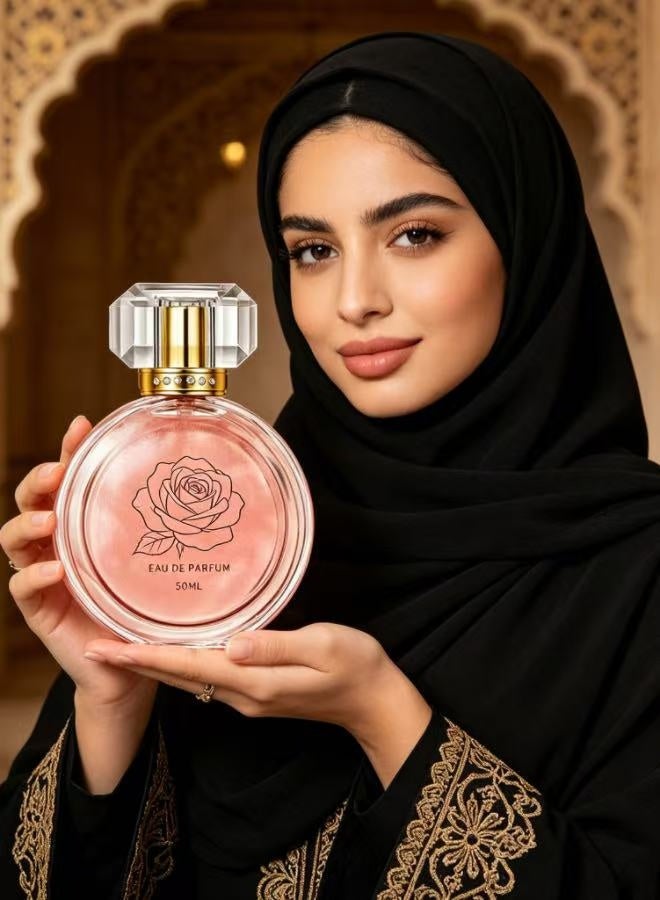 عطر ورد سائل بريق وردي فاخر للنساء، سعة 50 مل برائحة زهور وحمضيات طويلة الأمد، زجاج عطر كريستال أنيق، هدية مثالية للنساء للاستخدام اليومي والمناسبات - Image 4