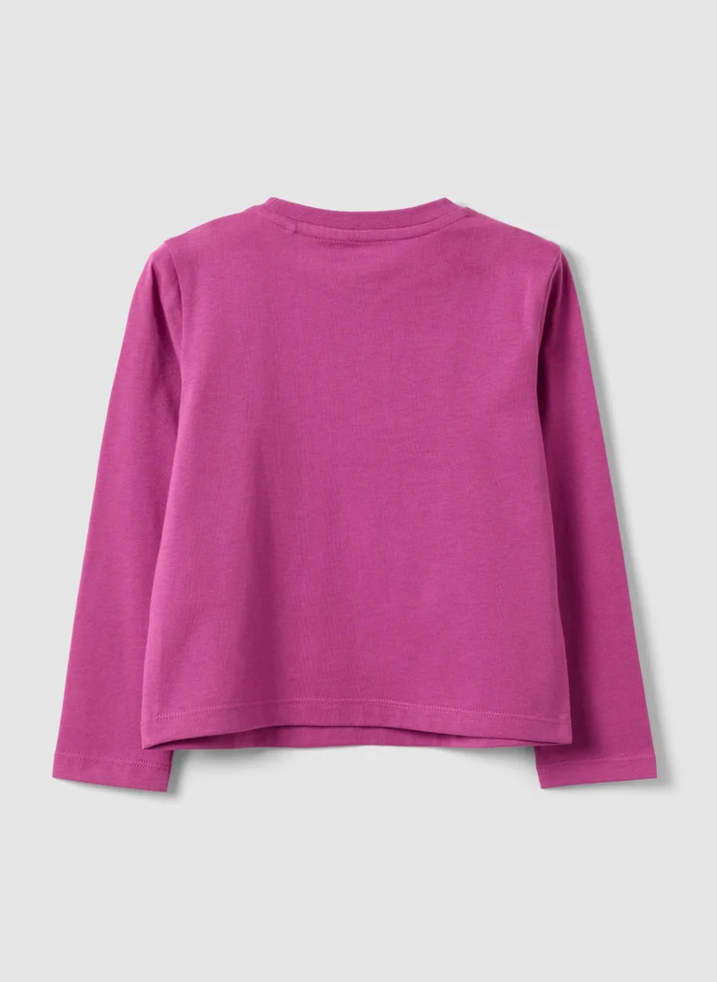 او في اس OVS Purple pure organic cotton T-shirt with heart and wings print for girls