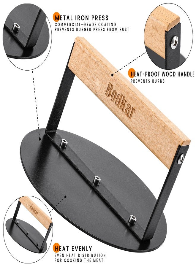 bodkar Smash Burger Press 6 inch, Round Burger Smasher Grill Press for Griddle Bacon Press Meat Steak Press with Wood Handle - Image 2