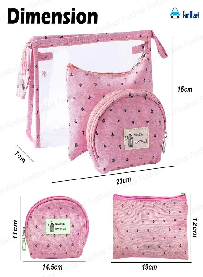 FunBlast Cosmetic Pouch Makeup Pouch Vanity Bag Travel Organizer Toiletry Pouch for Women - Pack of 3 Pcs Pouch with Zipper Lock, Portable Travel Kit Bag, Money Purse for Girls & Women (Pink) - Image 2