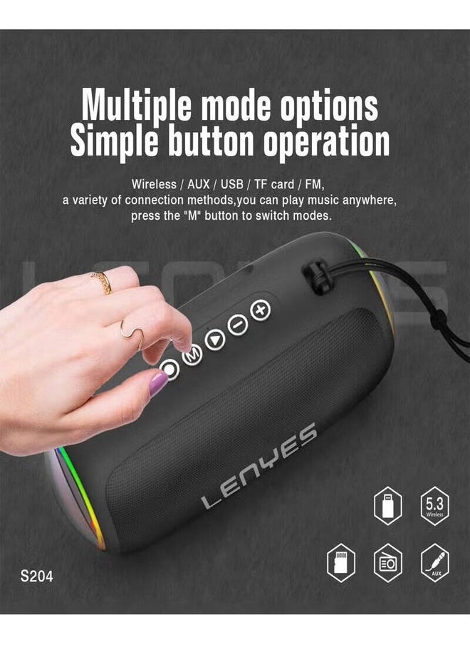 Lenyes - Lenyes S204 RGB Portable Wireless Bluetooth Speaker, Vibrant RGB Lighting, 5.3 Bluetooth Connectivity, 10m Wireless Distance, Type-C Charging Port - Black - Image 1